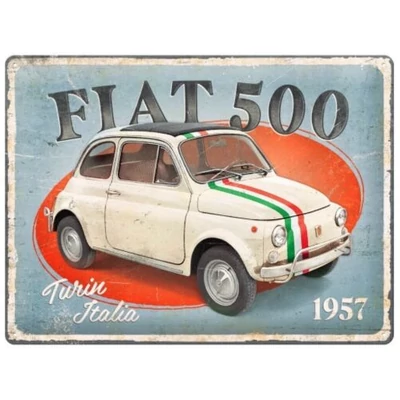FIAT 500 FÉMTÁBLA, FIAT termékek, FIAT ajándék, FIAT kiegészítők, FIAT LIFYSTYLE, FIAT tábla,